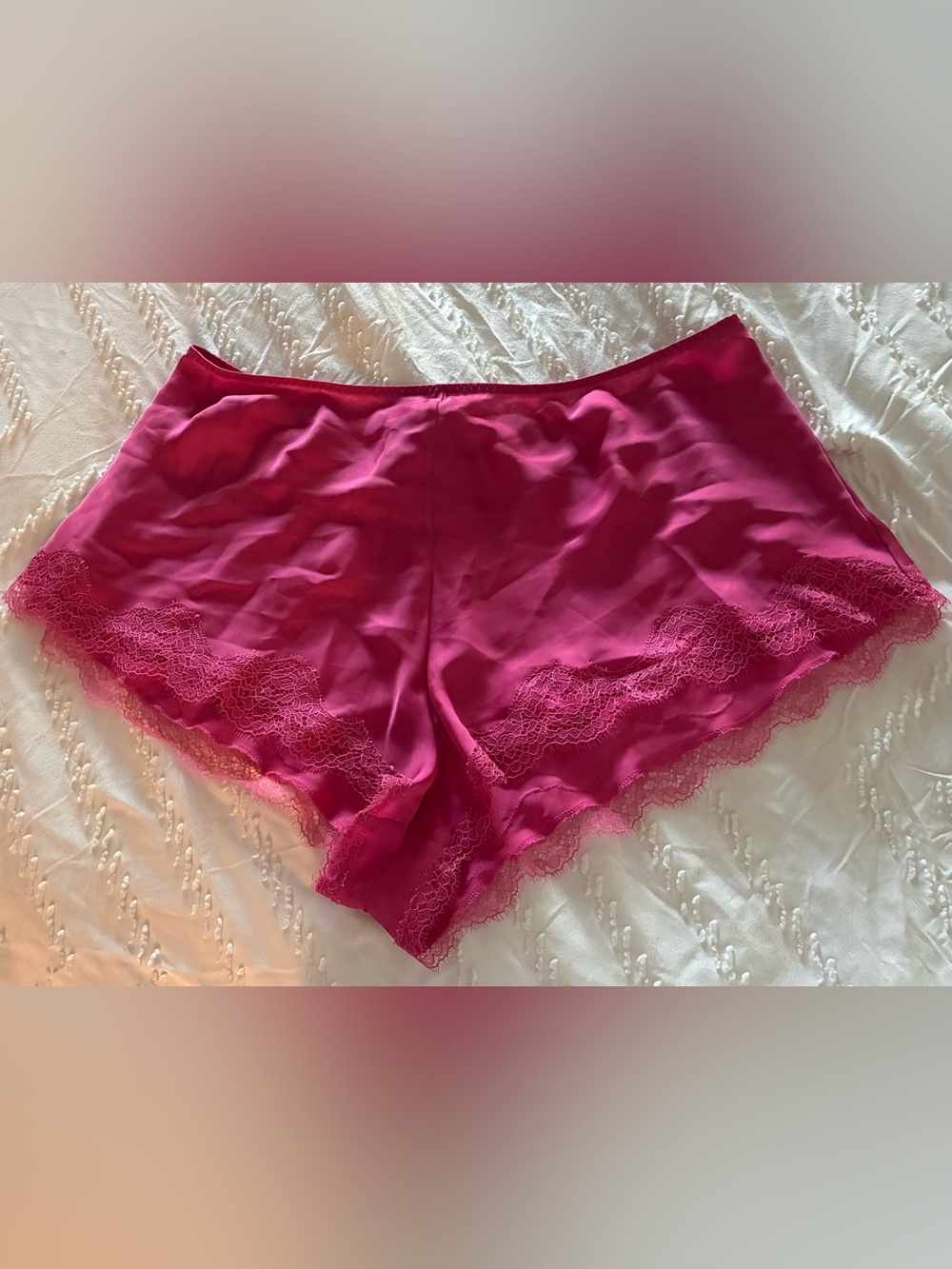 Victoria’s Sectet Silky Lace Trim Women's Sleep Shorts in Deep Pink large